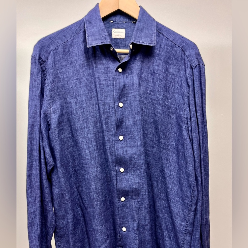 Culturata Casual Blue Button Down Shirt with Textured Fabric